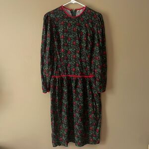 Tanner Women's Vintage 1980s Red & Green Floral Midi Dress Size 6